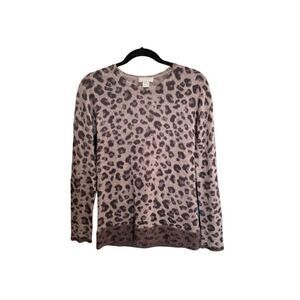 Evelyn Grace women’s animal leopard print cashmere sweater size medium